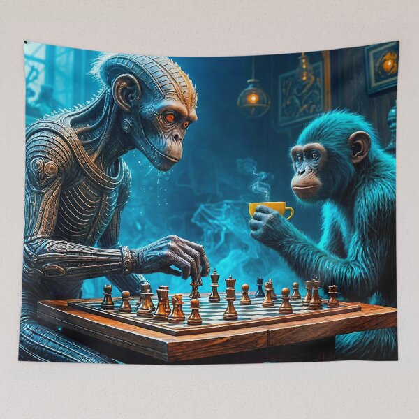 Item preview, Alien and Monkey Playing Chess with Coffee designed and sold by koreatvtea.
