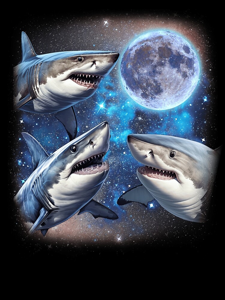 Thumbnail 3 von 3, Tuch, Three Shark Moon Cursed Meme Funny 3 Howling Sharks Gear designt und verkauft von DynamicDesign.