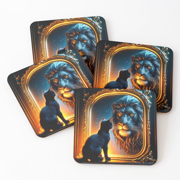 Item preview, Black Cat and Lion Mirror Face-Off designed and sold by koreatvtea.