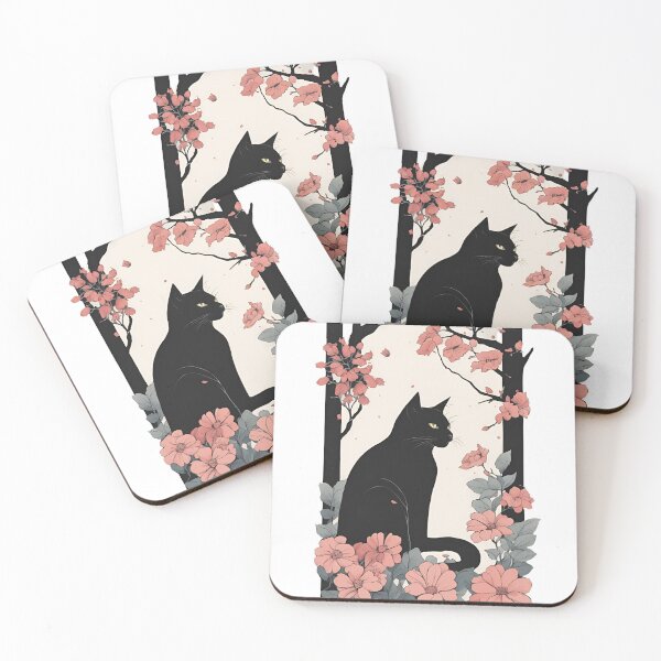 Item preview, Black CAt with Plants and flowers designed and sold by Catophile.