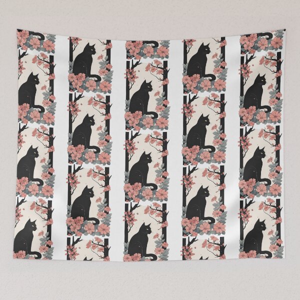 Item preview, Black CAt with Plants and flowers designed and sold by Catophile.