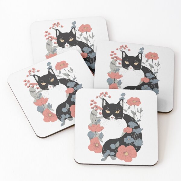 Item preview, Elegant black cat with colorful autumn flowers in an artistic style. designed and sold by Catophile.
