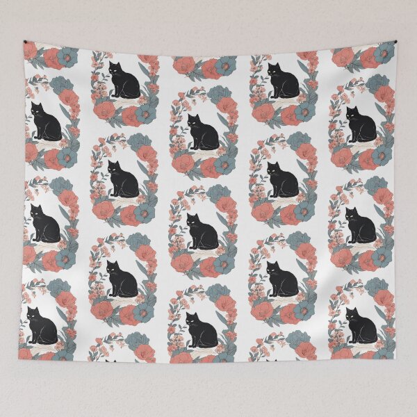 Item preview, Black cat and vibrant flowers with a warm autumn aesthetic. designed and sold by Catophile.