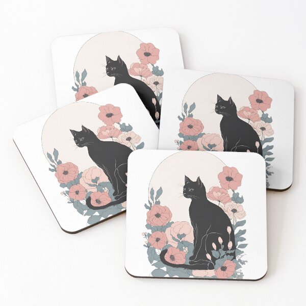 Item preview, Cozy black cat with colorful flowers in a fall-themed design. designed and sold by Catophile.