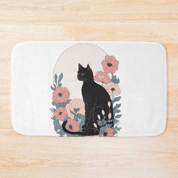 Item preview, Cozy black cat with colorful flowers in a fall-themed design. designed and sold by Catophile.