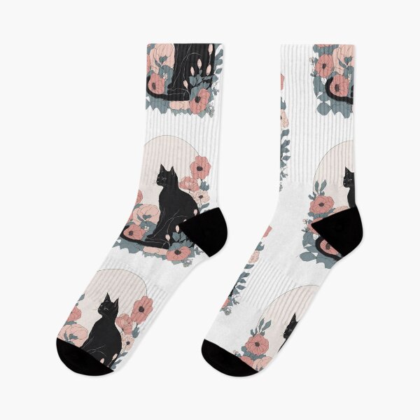 Item preview, Cozy black cat with colorful flowers in a fall-themed design. designed and sold by Catophile.