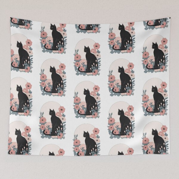 Item preview, Cozy black cat with colorful flowers in a fall-themed design. designed and sold by Catophile.