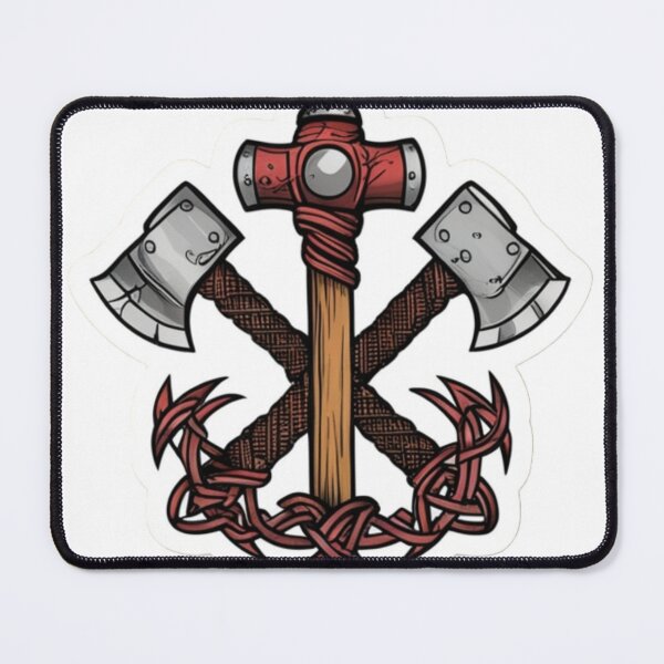 Item preview, Crossed Viking Axes with Hammer and Knotwork designed and sold by Fly-with-my.