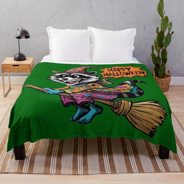 Item preview, Naughty Raccoon Wizard Flying on Broomstick Happy Halloween designed and sold by Sturdust.