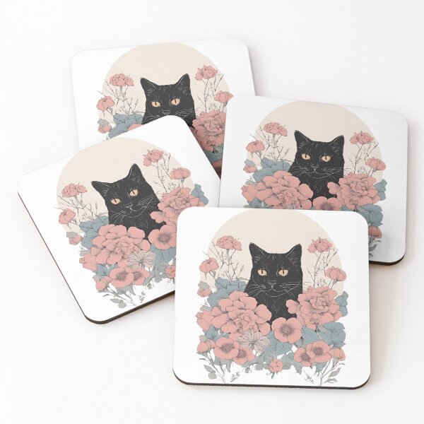 Item preview, Cozy black cat with colorful flowers in a fall-themed design. designed and sold by Catophile.