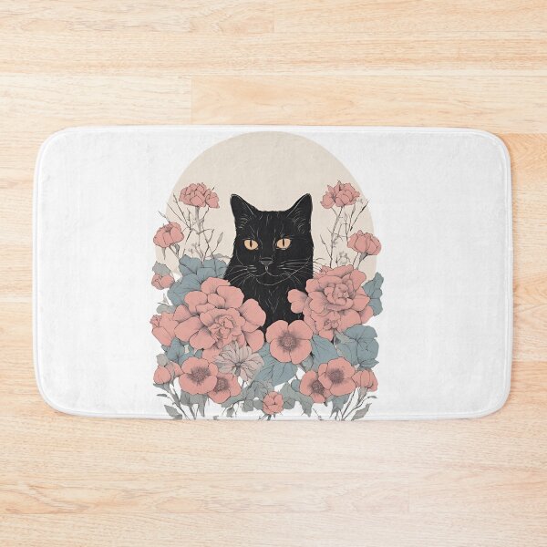 Item preview, Cozy black cat with colorful flowers in a fall-themed design. designed and sold by Catophile.