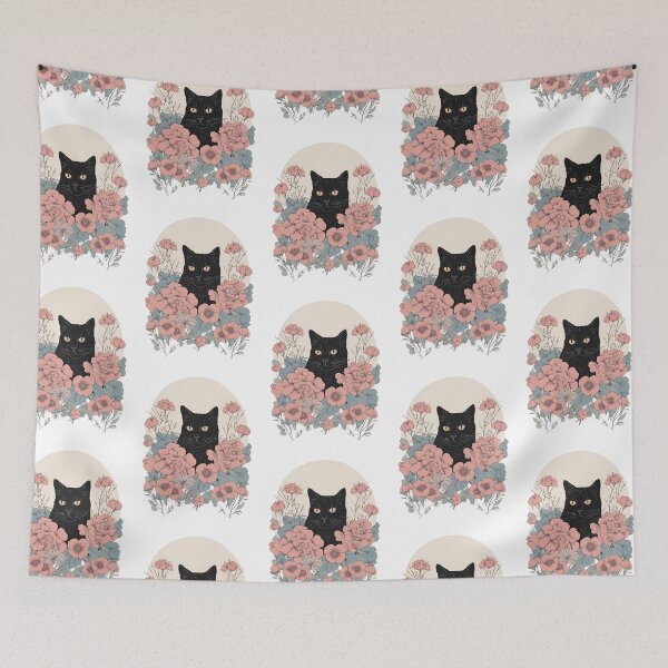 Item preview, Cozy black cat with colorful flowers in a fall-themed design. designed and sold by Catophile.