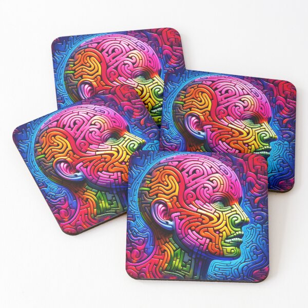 Item preview, Rainbow maze face abstract human man portrait designed and sold by EmeraldeaArt.