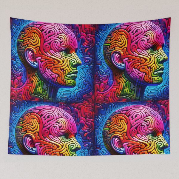 Item preview, Rainbow maze face abstract human man portrait designed and sold by EmeraldeaArt.