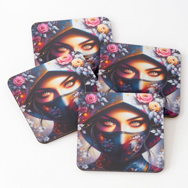 Item preview, Floral ninja girl portrait art designed and sold by EmeraldeaArt.