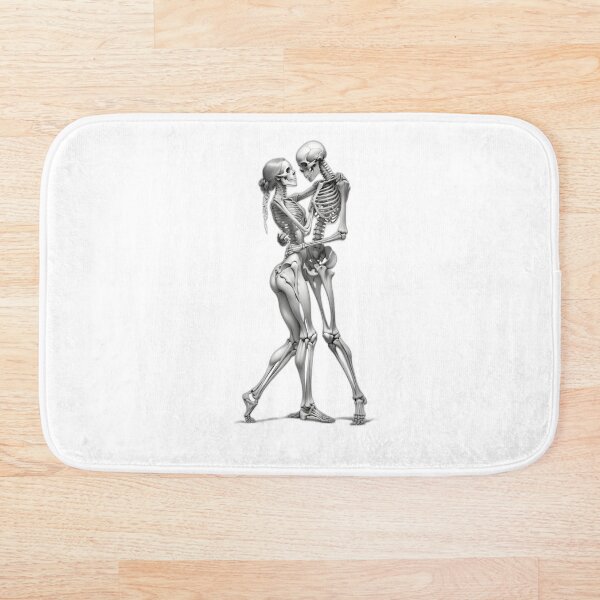 Item preview, Dibujo a lápiz de una pareja de esqueletos bailando en blanco y negro designed and sold by creativaimages.