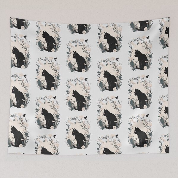 Item preview,  Elegant black cat with colorful autumn flowers in an artistic style. designed and sold by Catophile.