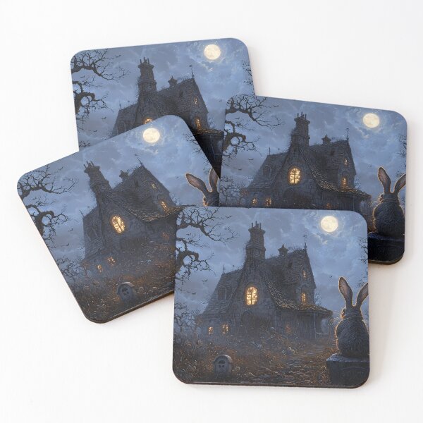 Item preview, Vintage Washed Ghostly Rabbit Emerging from a Grave by a Haunted Mansion - Halloween Core designed and sold by Matt's Artificial Nature.