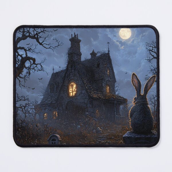 Item preview, Vintage Washed Ghostly Rabbit Emerging from a Grave by a Haunted Mansion - Halloween Core designed and sold by Matt's Artificial Nature.