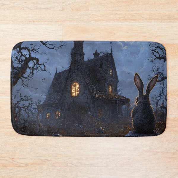 Item preview, Vintage Washed Ghostly Rabbit Emerging from a Grave by a Haunted Mansion - Halloween Core designed and sold by Matt's Artificial Nature.