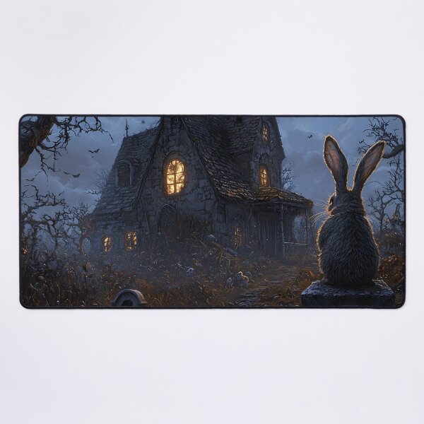 Item preview, Vintage Washed Ghostly Rabbit Emerging from a Grave by a Haunted Mansion - Halloween Core designed and sold by Matt's Artificial Nature.