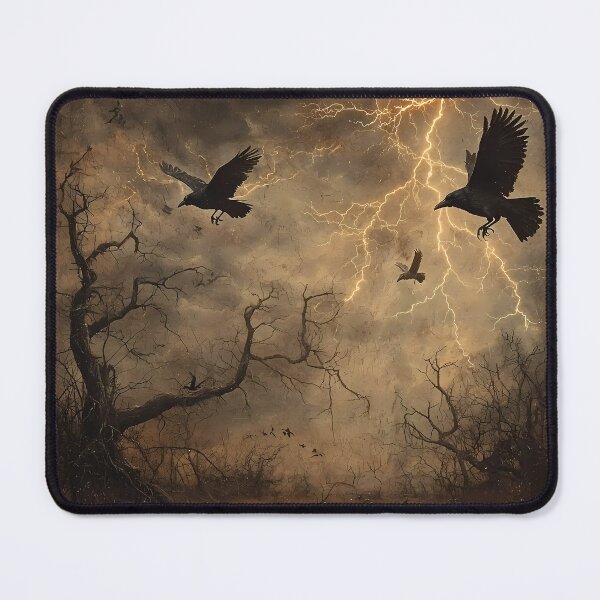 Item preview, Vintage Washed Crows Flying Through a Stormy Sky Over a Barren Landscape - Halloween Core designed and sold by Matt's Artificial Nature.
