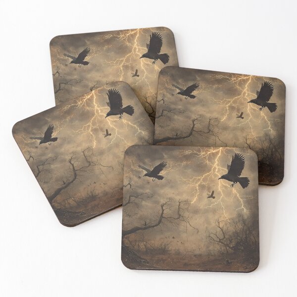 Item preview, Vintage Washed Crows Flying Through a Stormy Sky Over a Barren Landscape - Halloween Core designed and sold by Matt's Artificial Nature.