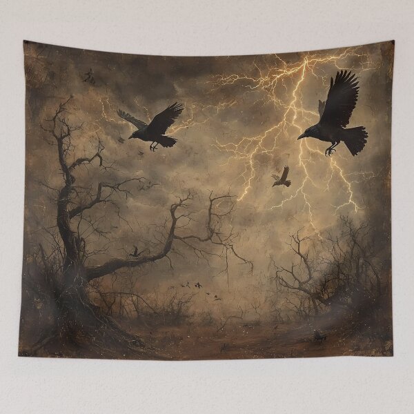Item preview, Vintage Washed Crows Flying Through a Stormy Sky Over a Barren Landscape - Halloween Core designed and sold by Matt's Artificial Nature.