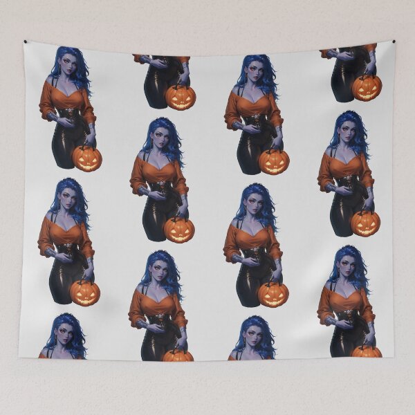 Item preview, Hot Halloween Girl with Blue hair designed and sold by WaifuBrowser.