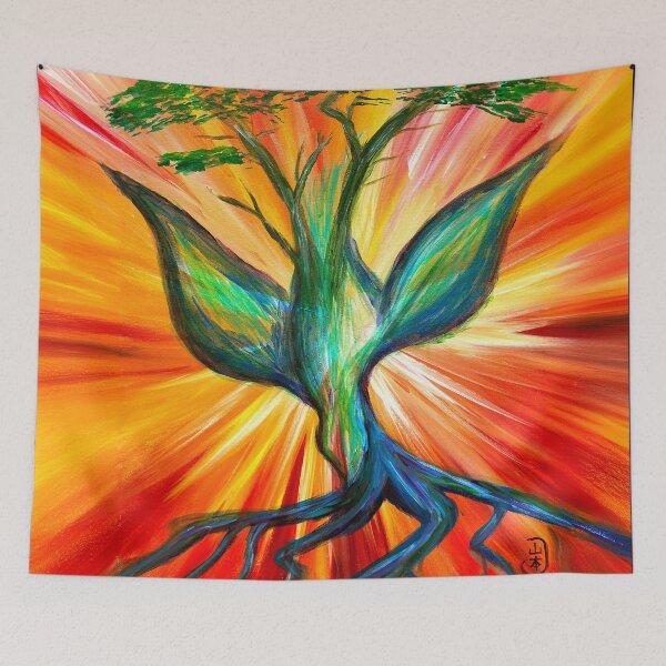 Item preview, Holy Spirit Tree of Life, Colorful Abstract Christian Art, Spiritual Dove and Sunrise Painting, Rainbow Faith Art designed and sold by Windwalker Dreams Art.