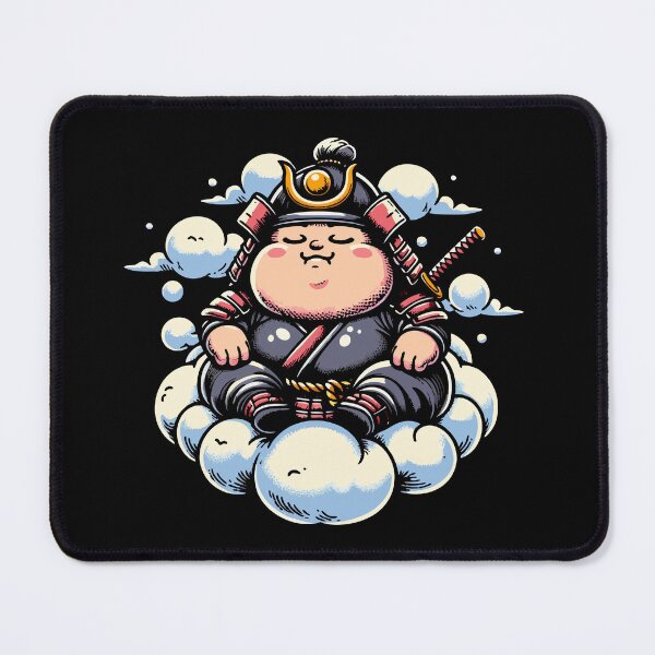 Item preview, Cute samurai meditating on cloud designed and sold by Emegan Print Art.