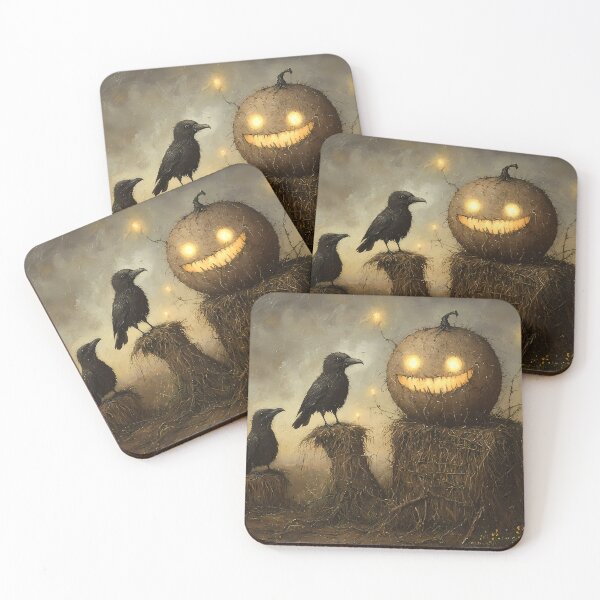 Item preview, Vintage Washed Ravens Perched on a Hay Bale Under the Moonlight - Halloween Core designed and sold by Matt's Artificial Nature.