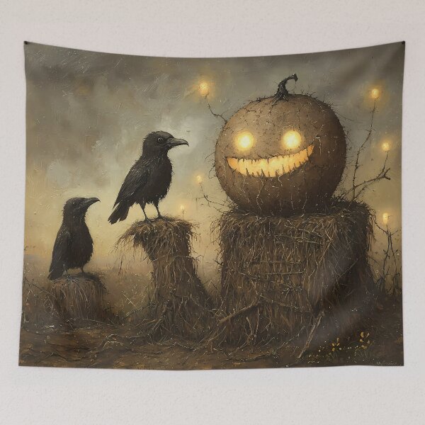 Item preview, Vintage Washed Ravens Perched on a Hay Bale Under the Moonlight - Halloween Core designed and sold by Matt's Artificial Nature.