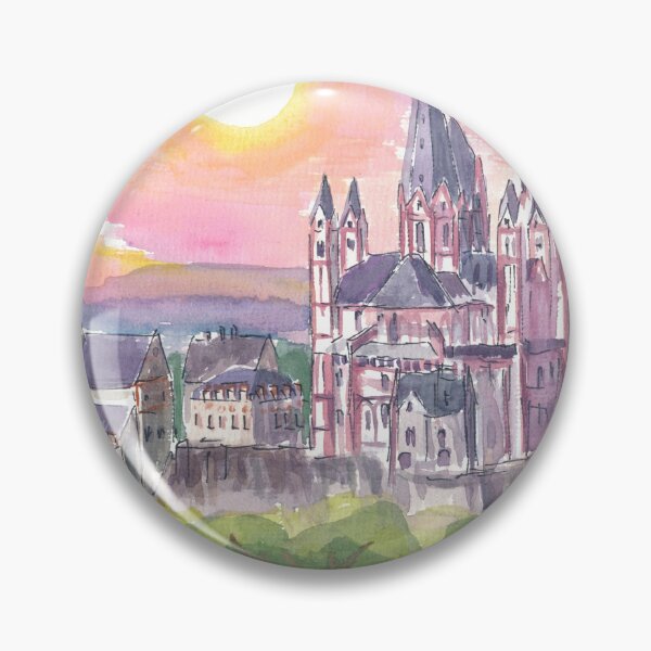 Item preview, Limburg Cathedral Watercolor Sunset Scene designed and sold by artshop77.