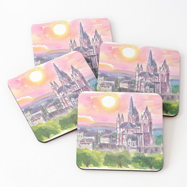 Item preview, Limburg Cathedral Watercolor Sunset Scene designed and sold by artshop77.