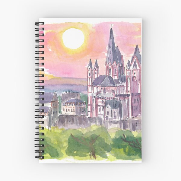 Item preview, Limburg Cathedral Watercolor Sunset Scene designed and sold by artshop77.