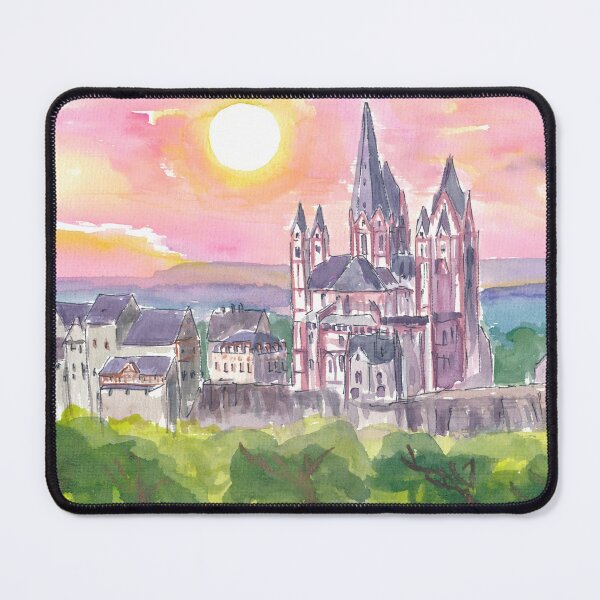 Item preview, Limburg Cathedral Watercolor Sunset Scene designed and sold by artshop77.