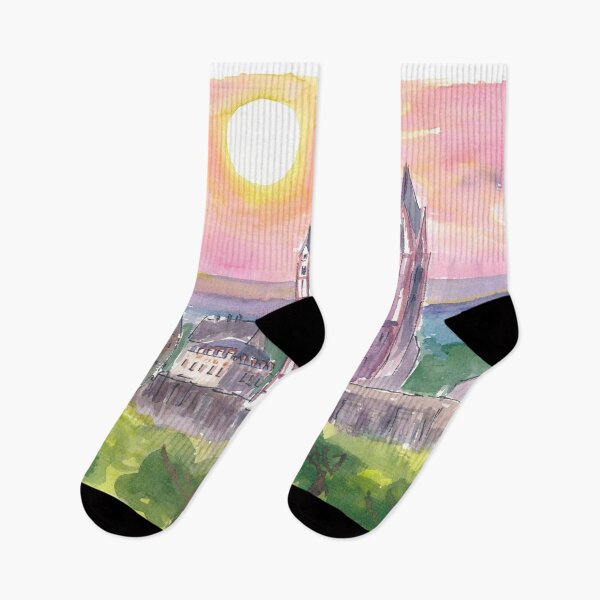 Item preview, Limburg Cathedral Watercolor Sunset Scene designed and sold by artshop77.