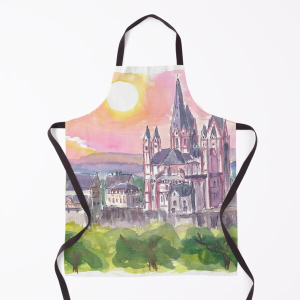 Item preview, Limburg Cathedral Watercolor Sunset Scene designed and sold by artshop77.