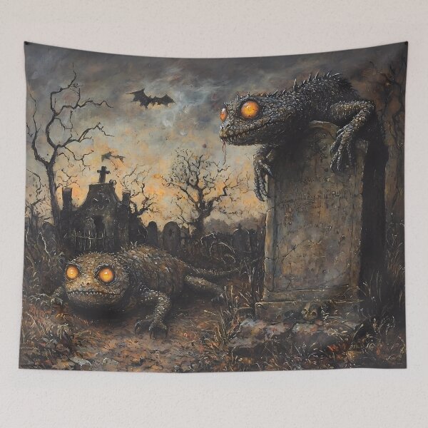 Item preview, Vintage Washed Lizard in Overgrown Graveyard with Glowing Eyes - Halloween Theme designed and sold by Matt's Artificial Nature.