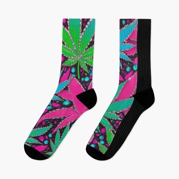 Item preview, Neon Marijuana Pot Leaves Outlined by Rhinestones - Black designed and sold by JLEmporium.