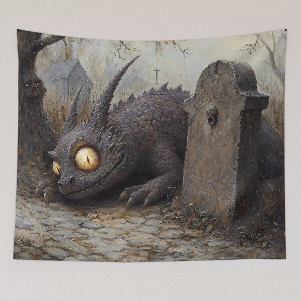 Item preview, Vintage Washed Purple Dragon Creeping Through Overgrown Graveyard - Halloween Theme designed and sold by Matt's Artificial Nature.