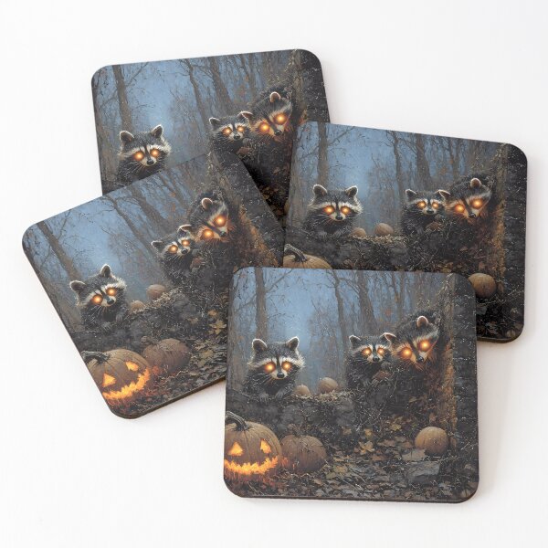 Item preview, Vintage Washed Raccoons in Abandoned Pumpkin Patch - Halloween Night Scene designed and sold by Matt's Artificial Nature.