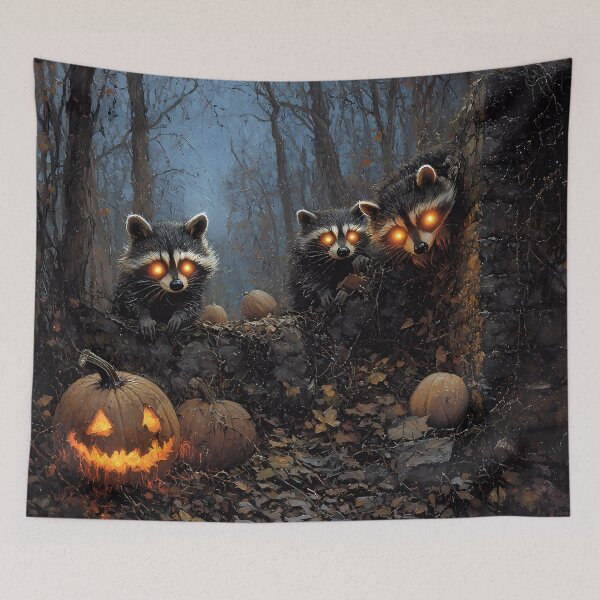 Item preview, Vintage Washed Raccoons in Abandoned Pumpkin Patch - Halloween Night Scene designed and sold by Matt's Artificial Nature.