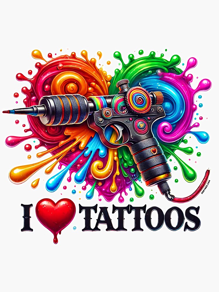 Thumbnail 3 of 3, Sticker, I love Tattoos Heart designed and sold by zeeteezofficial.