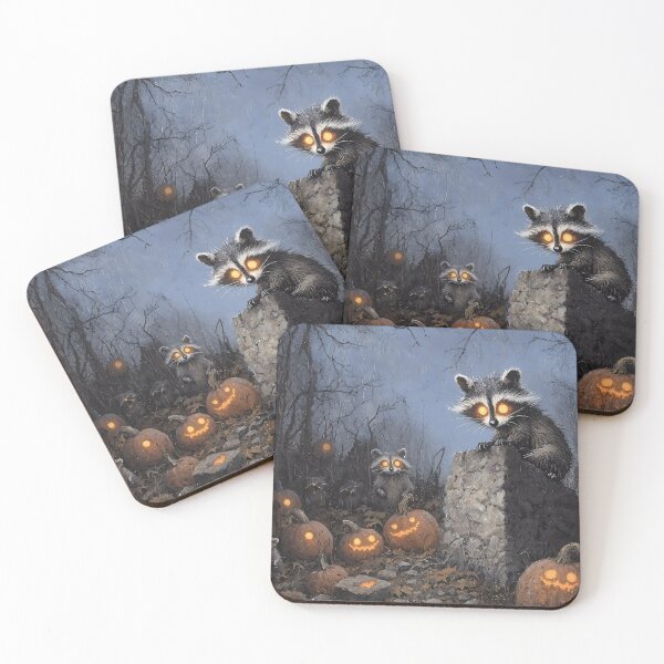 Item preview, Glowing-Eyed Raccoons in a Haunted Pumpkin Patch - Halloween Wilderness Scene designed and sold by Matt's Artificial Nature.