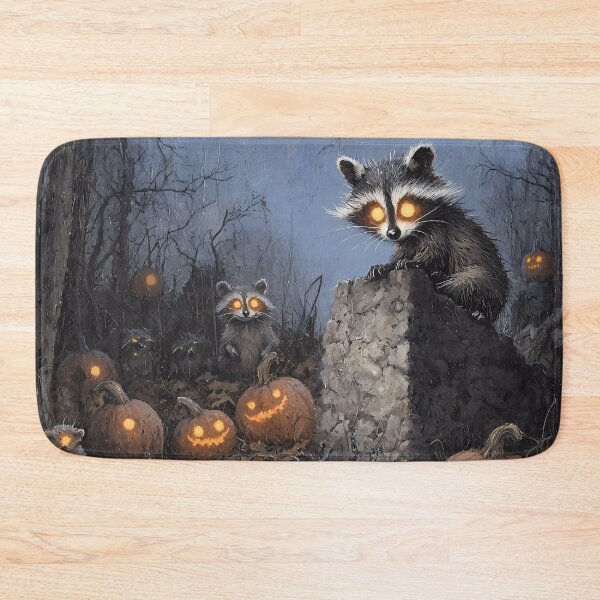 Item preview, Glowing-Eyed Raccoons in a Haunted Pumpkin Patch - Halloween Wilderness Scene designed and sold by Matt's Artificial Nature.