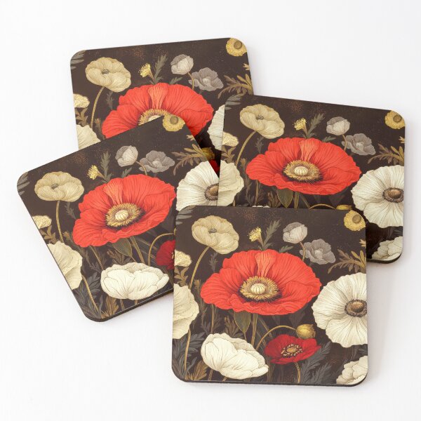 Item preview,  Red and Beige  Poppies on Dark Background Painting designed and sold by MargaretWiktor.