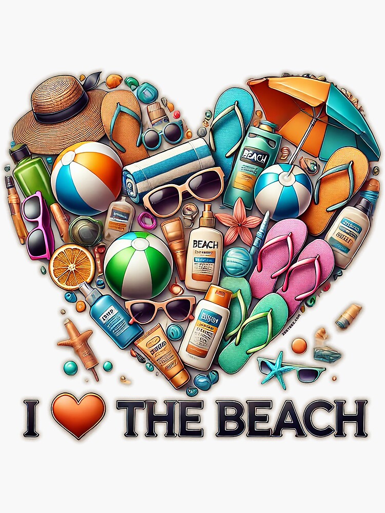 Thumbnail 3 of 3, Sticker, I love the Beach designed and sold by zeeteezofficial.