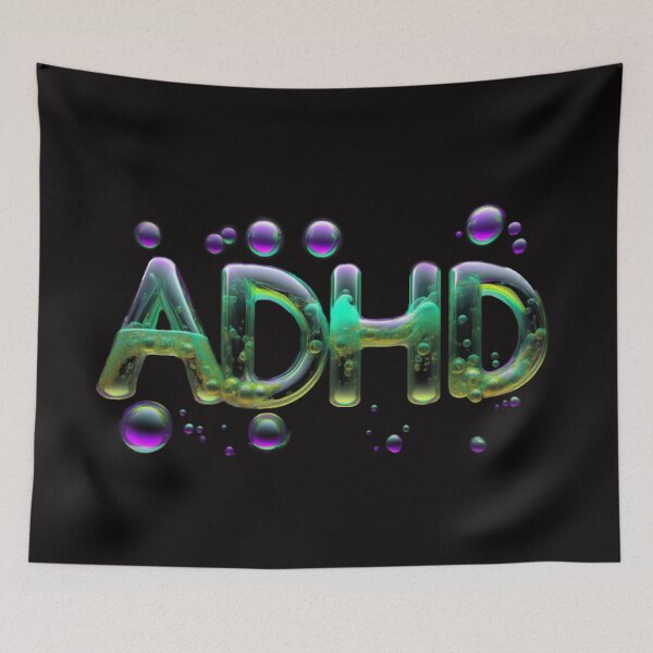 Item preview, The inscription "ADHD" on a black background -gel, colored bubbles designed and sold by My-fake-places.